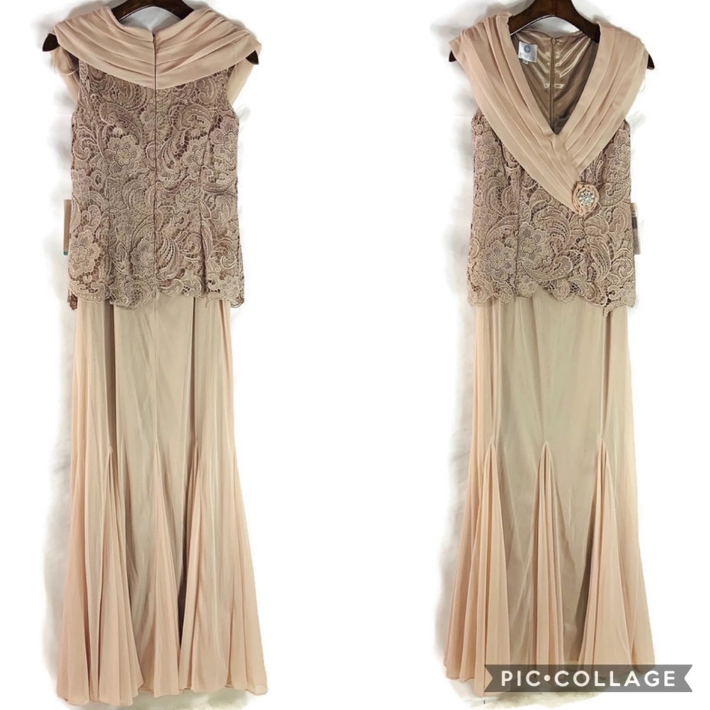 Patra Golden Tan Formal crochet overlay Gown NWT